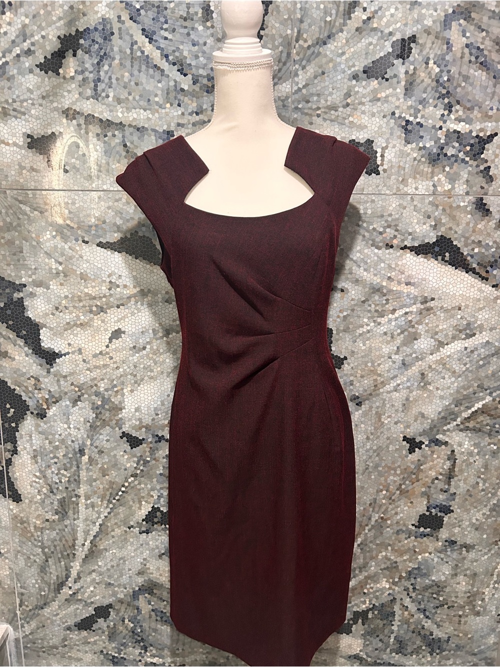 Women’s Burgundy Sheath Dress with Square Cutout Neckline
